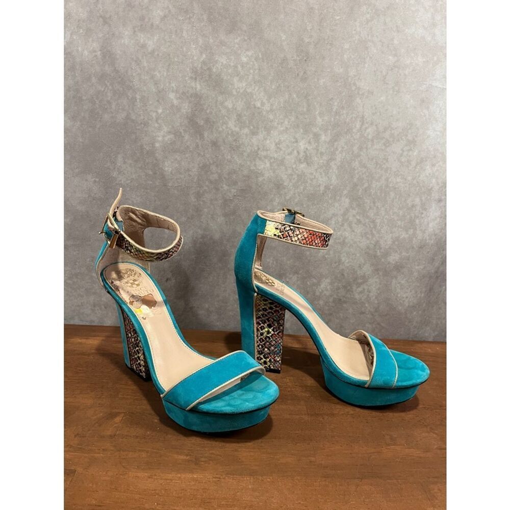 Vince Camuto Turquoise Suede Platform Ankle-Strap Platform Heels size 9